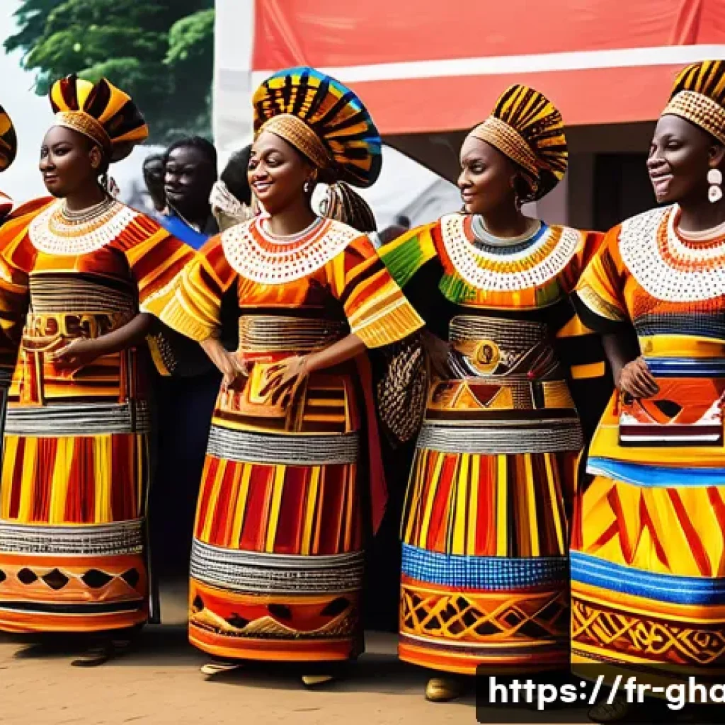 가나 아프리카 전통 춤 종류 - A vibrant traditional Ghanaian dance scene during a cultural festival, featuring dancers wearing col...